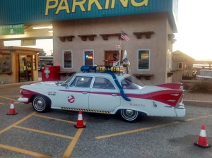Ghostbusters car at an airport carpark
